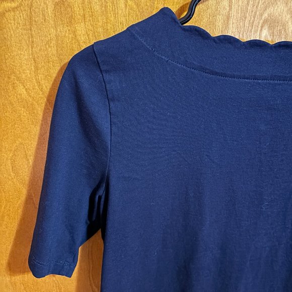 Talbots Navy Scalloped Neck Top Tee‎ - Picture 9 of 12